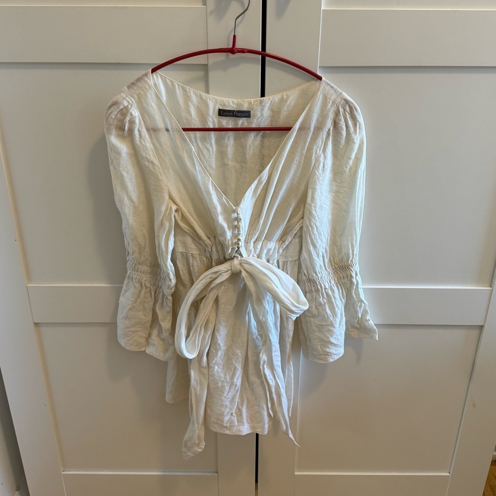 Elegant Cream Tie-Front Blouse
